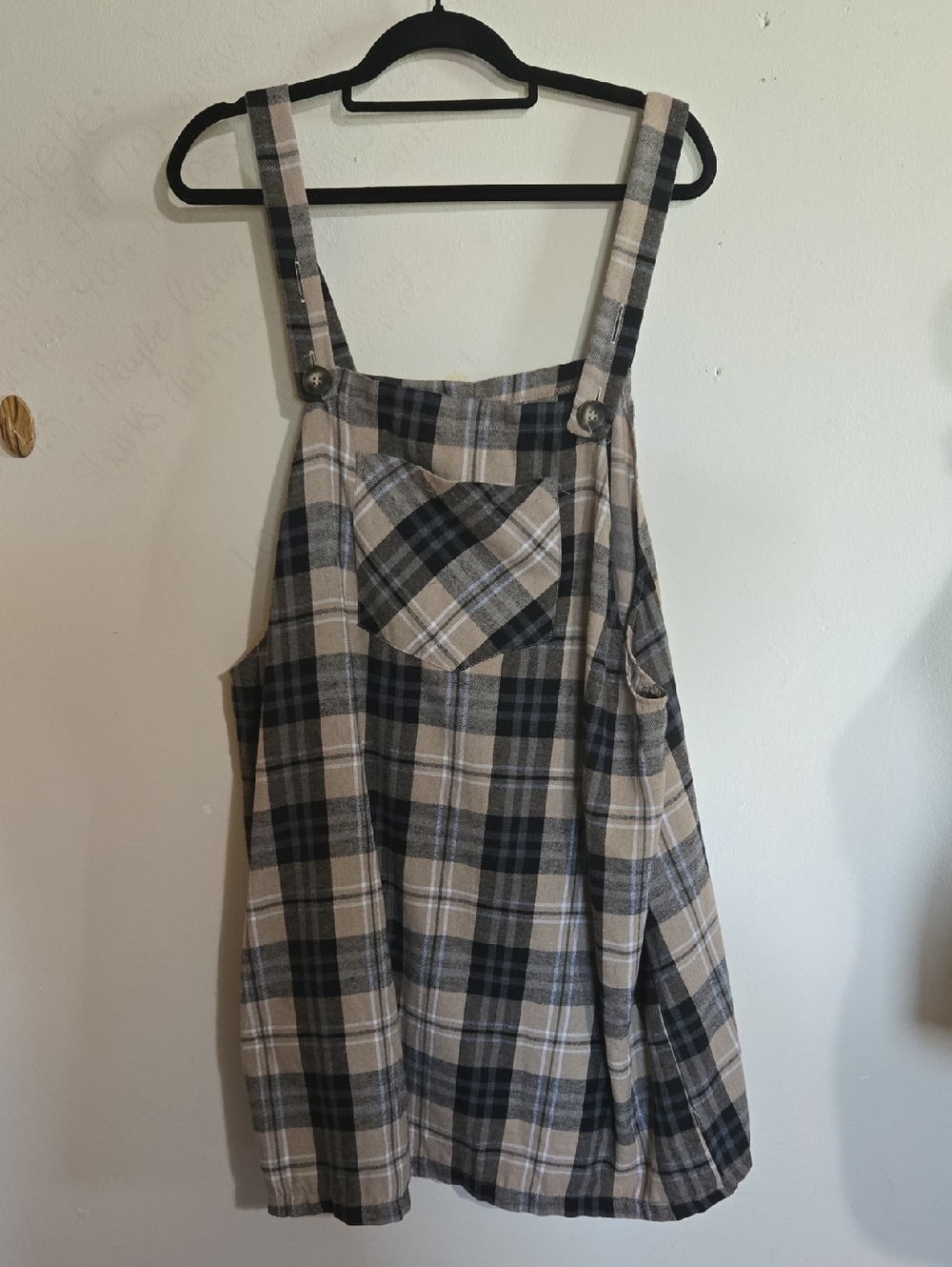 DR27 Shein Curve Lune Loose Strap Button Pocket Plaid Casual Mini Dress Jumper